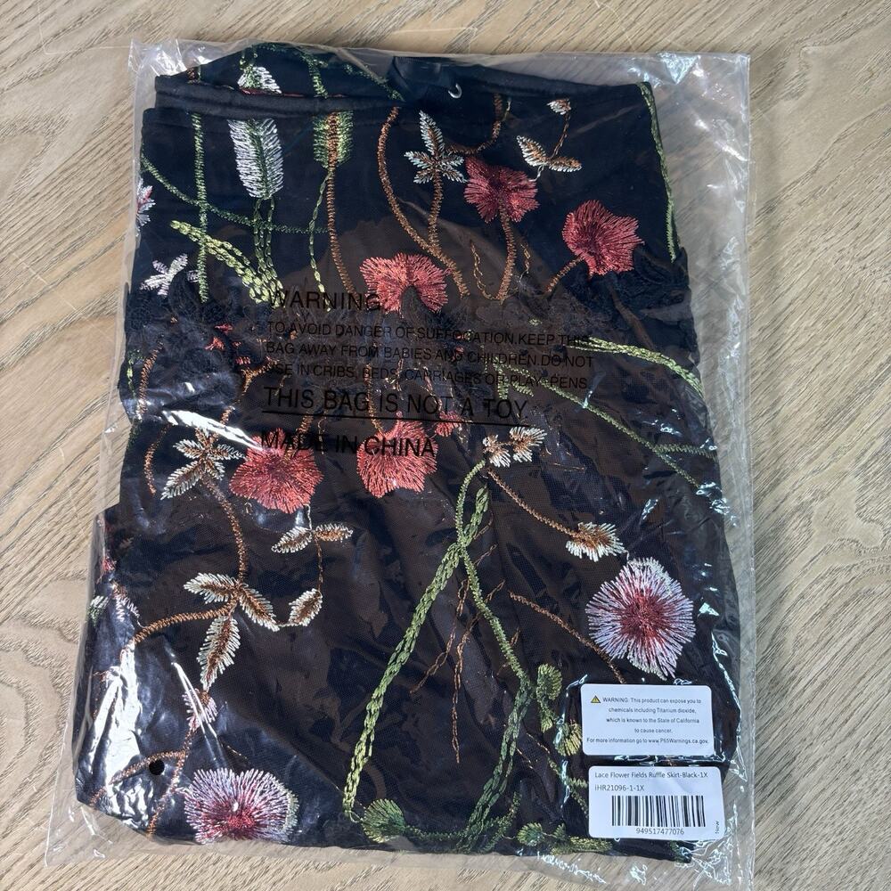 NWT IHeartRAVES LACE FLOWERFIELDS STRETCH RUFFLE SKIRT New Festival Floral 1X - Picture 2 of 8